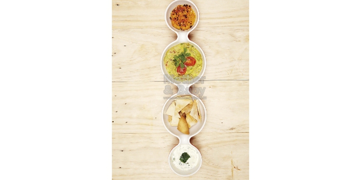 Spiced Pita Chips with Triple Dips