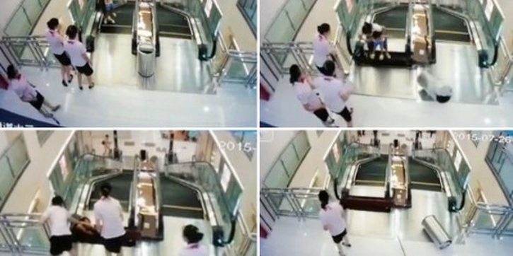 Ibu Selamatkan Anaknya dari Kecelakaan di Eskalator