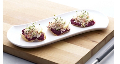 Menu Seafood Spesial: Prawn Ceviche with Red Beet Puree